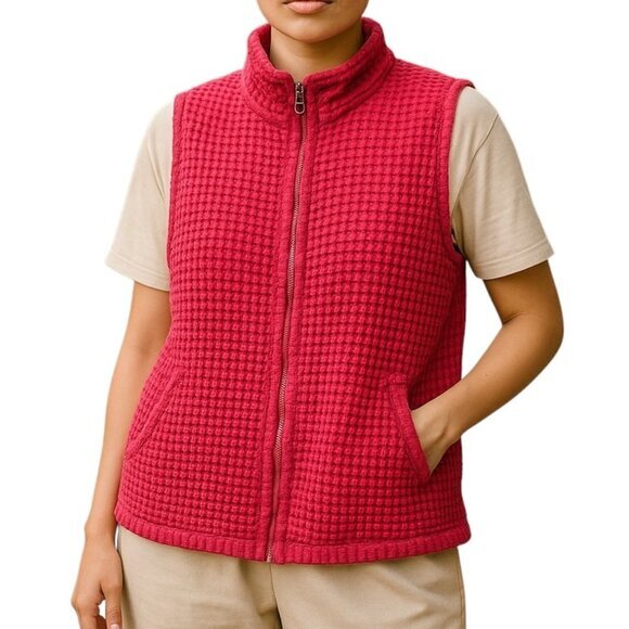 Mod-O-Doc Vest Womens Size XL Pink‎ Waffle Weave Corduroy Mix Media Lagenlook - Picture 1 of 12